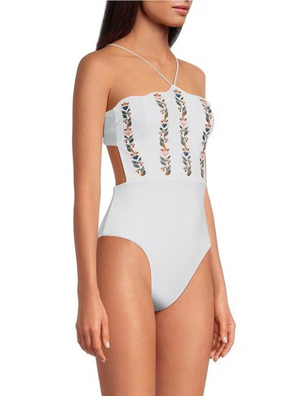 FARM Rio Stitched Garden Scalloped Floral Embroidered Swimsuit Size Medium NWT